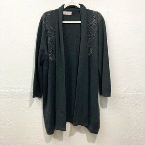 Clorinda Knit open Cardigan Cashemere merino wool Blend Gray Applique M